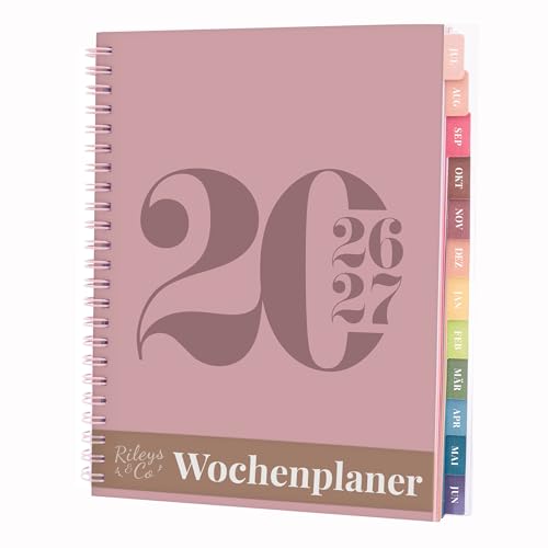 Rileys & Co Wochenplaner 2026 Hausaufgabenheft Schulplaner | Kalender 2026 2027 Juli 2026Juni 2027 planer Notizen Doppeldraht 20 x 15 cm Planner (Rosa Typografisch auf Deutsch)