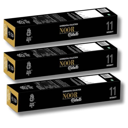 Image of Fresh Brew Co. Noor Ristretto Coffee Capsules | Intensity 11 | Dark Roast | Nespresso Compatible | Aluminium Capsules | Bold & Intense Flavor | 10 Capsules Per Pack (Pack of 3)