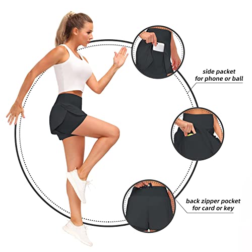 Shorts Damen Sommer Sport Shorts Kurze Hosen 2 in 1 Laufshorts Fitness Sporthose Running Yoga Jogging Beiläufige Elastisch Schnelltrocknende Shorts (A Dunkelgrau1, L)