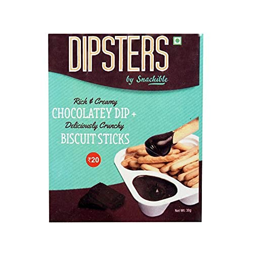 Image of Snackible Dipsters Chocolate Dip with Biscuit Sticks Pack of 12 x 34g | Baked Snack | Crunchy Biscuit Sticks with Creamy Chocolate Dip | Kids Snack | No Palm Oil