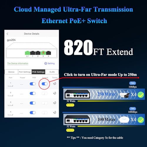 Image of 6-Port Ethernet PoE Switch (4 Gigabit PoE Ports, 1 Uplinks，1 SFP Slot) with Extend Function, Easy Smart Managed Ethernet Switch, Plug & Play, Fanless Metal Design, VLAN, Qos,Desktop /Wall Mount