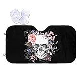 Phelika Sugar Skull Flower Front Windschutzscheibe Sonnenschutz Akkordeon Folding Auto Sonnenschutz für Auto LKW SUV Rays Protect Aluminium Sonnenschutz Abdeckung hält Ihr Fahrzeug kühl