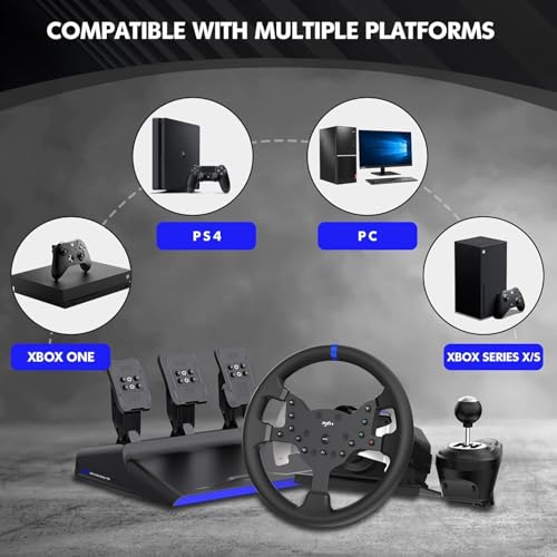 Image of Playtastic PXN V99 Force Feedback Gaming Steering Wheel with 3-Pedals and Shifter Bundle for PC, PS4, Xbox One, Xbox Series X /S, 270 /900 Degree Racing Wheel