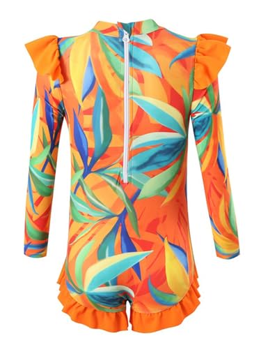 Girls Swimsuit One Piece Bathing Suits Printed Beach Swimwear Ruffle Surfing Rash Guard4