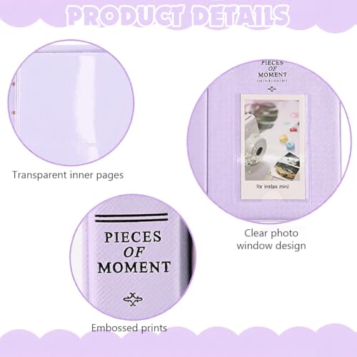 Image of ZIBUYU Photo Album for Instax Mini 12 11 9, 64 Pockets, PU Cover, Purple | Clear Sleeves Support Easy Viewing, Portable Memory Album for Family Travel Moments