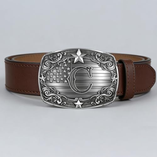 Image of Western Belt Buckle for Men Vintage Cowboy Rodeo Texas Initial Letter ABCDJMR to Z Belt Buckles