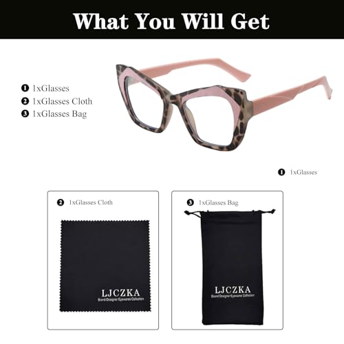 Image of LJCZKA Oversized Blue Light Blocking Glasses Women Cat eye Eyeglasses Anti Eye satrain Computer Gaming Cateye Glasses