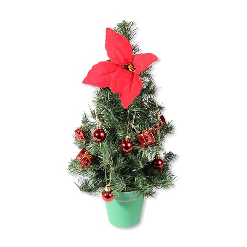 Gartenpirat Mini-Weihnachtsbaum 40 cm im Topf mit Weihnachtsstern-Blüte Kugeln & Geschenkboxen künstlicher Tischbaum für Tisch Fenster & Sideboard