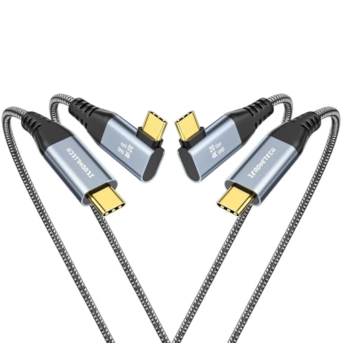 Image of ZeroneTeck USB C to USB C Cable (6.6FT 2 Pack), 4K USB C Monitor Cable Right Angle, UHD USB Type C Video Output, 20Gbps 100W Fast Charging, for MacBook, Dell, LG, HP, KYY,ARZOPA, ForHelp