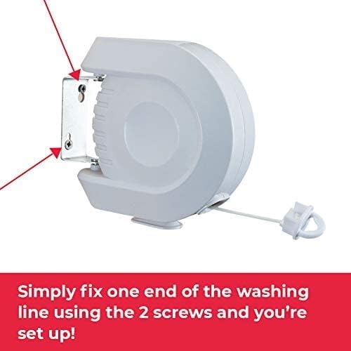 Aspire Decor Retractable Washing Line Outdoor - Clothes Lines Wall Mounted Heavy Duty Extendable Outside Clothing Pull Out 15m (15 Meter Single Line), White