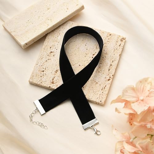 Schwarze Choker Samt Halskette - Verstellbare Gothic Kette mit Schwarzem Anhänger für Damen - Geeignet für Halloween, Geburtstag, Party & Cosplay