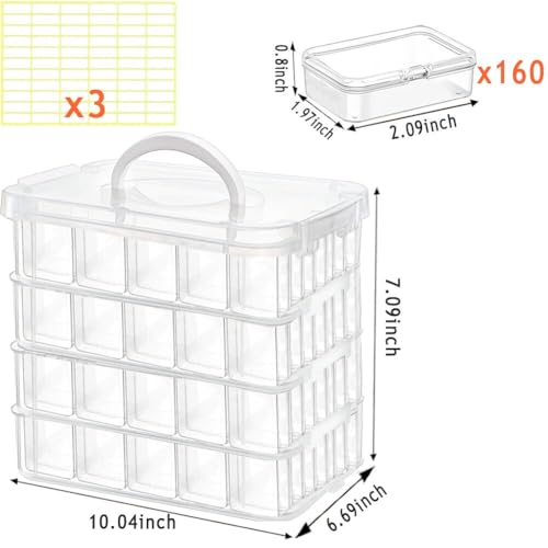 Image of 160pcs Bead Storagebead organizer boxes,4-Tier bead organizer boxes and craft storage boxes,Bead storage Stackable portable box,DIY Jewelry Craft Nails, Bracelets, Jewelry, (160pcs(2.09x1.57x0.8Inch)