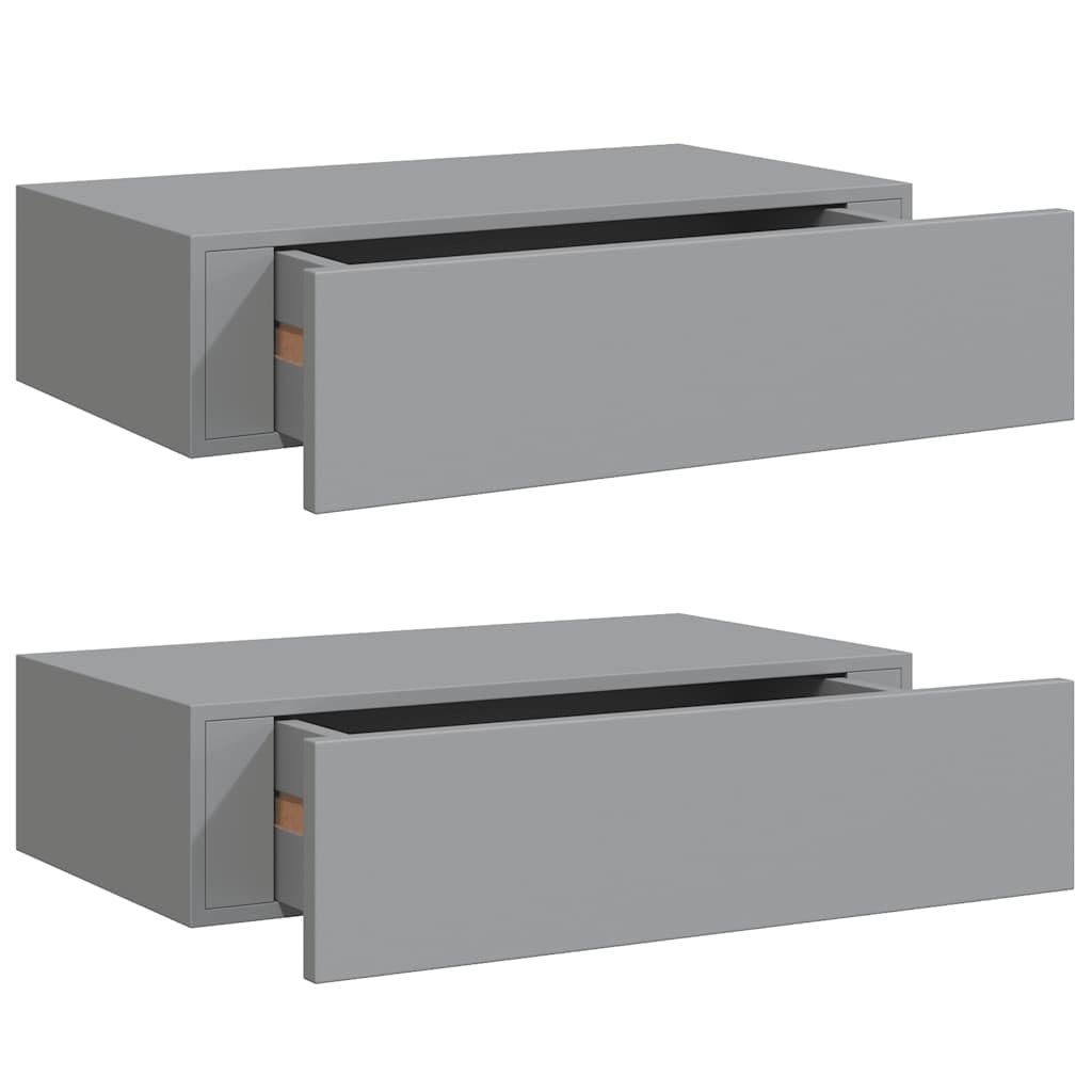 vidaXL 2x Wall-mounted Drawer Shelves Home Decor Living Room Furniture Wall Cabinet Shelf Floating Cabinet Shelving Ledges Unit MDF Grey