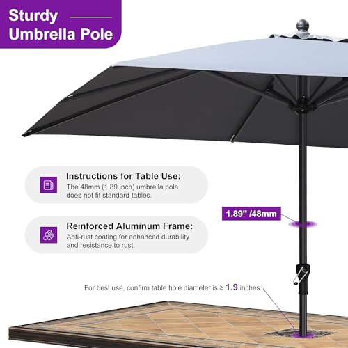 Image of PURPLE LEAF Outdoor Market Umbrella 10' x 10' Square Light Gray 8 Ribs Pool