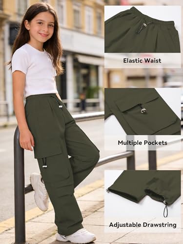 Image of SANGTREE Girls Parachute Pants Loose Lightweight Drawstring Waist Hip Hop Cargo Pants,6-16 Years