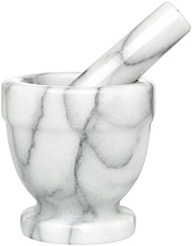 HIC Footed Mortar and Pestle Set, Spice Herb Grinder, Solid Carrara Marble