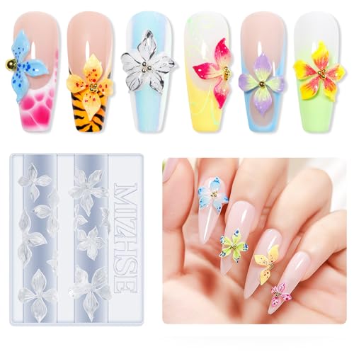 MIZHSE 3D Nail Molds for Nail Art 1PC Silicone 3D Flower Charm Nail Molds for 3D Sculpting Molding Gel Nail Desgin Home DIY Manicure