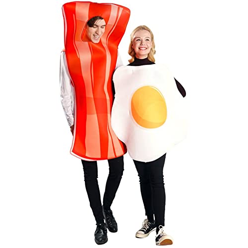 Costume per Coppie di Adulti, Costume Uova E Pancetta, Vestito Festa per Cosplay di Halloween, Abiti Divertenti per Cibo, Amante, Unisex, per Colazione, per Adulti