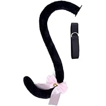 Plush Cat Tail with Detachable Waist Strap & Bell Bow - Furry Animal Tail for Halloween Cosplay Costume Accessories