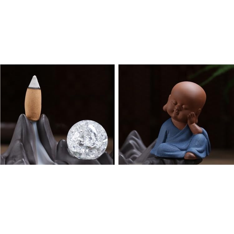 Quemador De Incienso Quemador de Incienso de reflujo con Bola de Cristal LED, Adornos artesanales creativos Accesorios De Meditación(A)