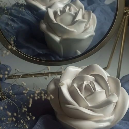 Image of Aesthetic Soy Wax Blend Candles | Reusable Concrete Flower Jar with Lid | Pack of 1 Vanilla & Rose Scents | 12+Hours Burn Time | Ideal Home Decor for Bedroom & Office