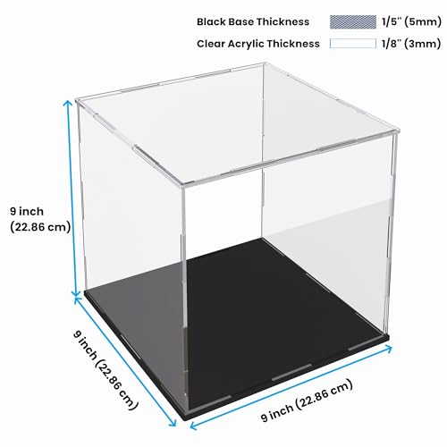Image of Acrylic Display Case for Collectibles and Toys, Versatile Clear Acrylic Display Box with Black Base for Action Figures and Souvenirs, 9-inch