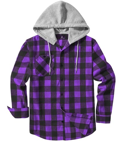 JACKETOWN Men's Flannel Long Sleeve Hoodie Shirts Casual Button Down Plaid Shirt Jackets Stylish with Pocket Light Purple - image 1