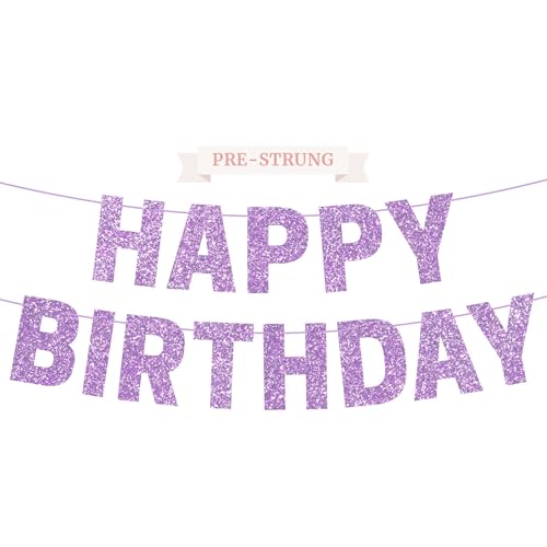 Pre-Strung Happy Birthday Banner - Purple Glitter Happy Birthday Banner