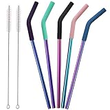 Best Value: Includes 5 stainless steel straws, 5 silicone elbows tips, 2 cleaning brushes and 1 carrying bag. Detachable Silicone Elbow Tips: Silicone elbow tips is flexible and detachable, easy to clean and cleaner to clean, dishwasher safe. Silicon...