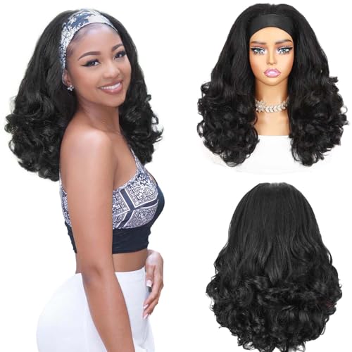 Quantum Love Yaki Curly Headband Wigs for Black Women - Kinky Straight Black Headband Curly Ends Synthetic Wear and Go Glueless Half Wig with Headbands Attached