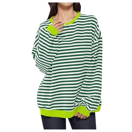 T-shirt à manches longues femme style sweatshirt vert à rayures colorées taille S col rond