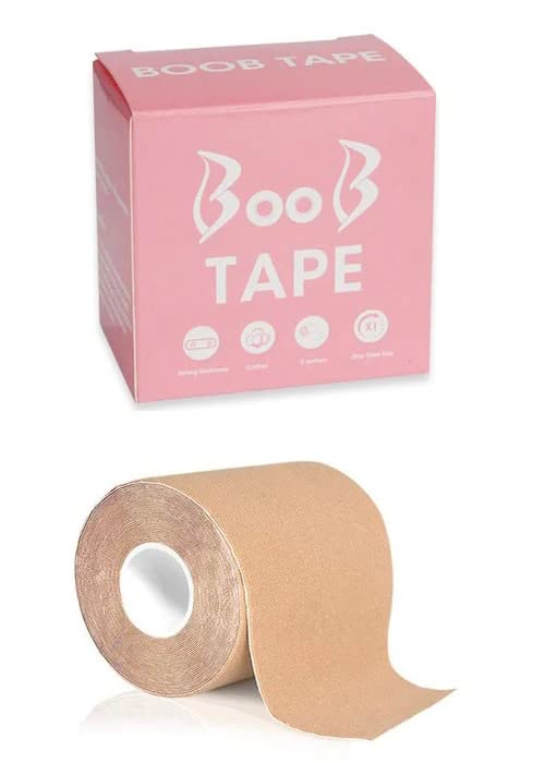 Women Nipple Cover Lift Up Invisible Bra Tape for Dress Push Up Tape Chest Stickers Breast Lift Booby Lifting Strapless Pasties - 1 Roll - Brown-image-7