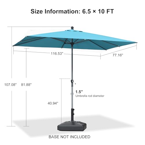 Image of PURPLE LEAF Patio Market Umbrella 10' x 6.5' Rectangle Tilt Turquoise Blue