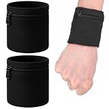 WUFKOP 2 Pezzi Fascie Sportive da Polso con Tasca con Cerniera, Portachiavi e Tergisudore per Palestra, Corsa, Tennis, Uomini e Donne