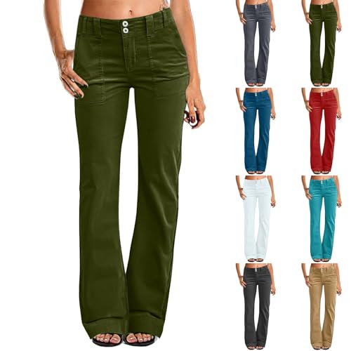 Flare Jeans for Women Business Casual Low Rise Twill Dress Pants Slim Fit Bootcut Trousers Pants with Pockets
