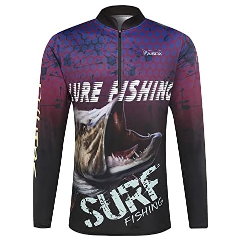 FAISOX UPF50+ Lure Fishing Jersey, LCE Silk Half Stand Collar Long Sleeve Mens Shirts-Breathable and Cooling Shirts for Mens (Pike, XL) Cover