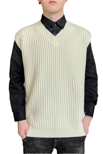 Men's Sleeveless Knitted Sweater Vest V-Neck Striped Pullover Solid Color Outwear Tops