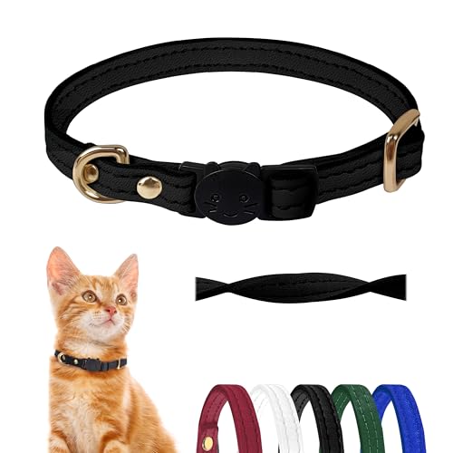 Qianruida Collare Gatto Collare per Gatti Antistrozzo con Fibbia di Sicurezza per Gattini e Cani di Piccola Taglia- Nero