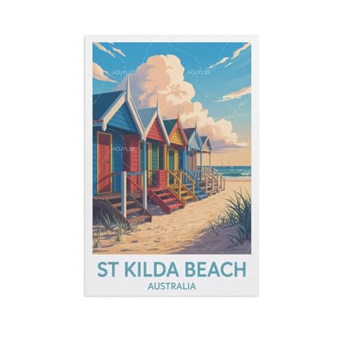 Voyage vintage St Kilda Beach poster grand format pour decorer un bureau professionnel