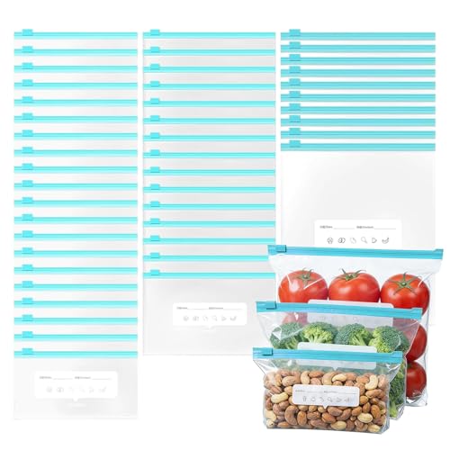 45pcs sac de congélation réutilisable avec PEVA Sac de congélation sans BPA, à sécurité d'échappement pour congélateur, réfrigérateur et préparation...