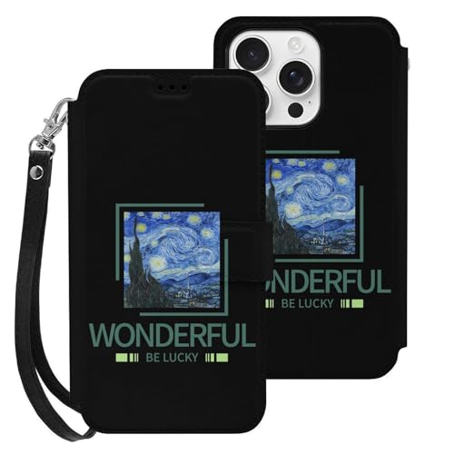 iPhone16 Pro用ケース 手帳型 ゴッホ 絵画 星月夜 アイフォン16 Pro用ケース 財布型 スマホケース PUレザー おしゃれ カード収納 スタンド機能 携帯カバー 耐衝撃 2025年新型