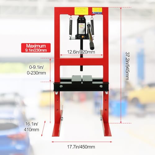 Image of 6T Hydraulic Press, 6 Ton H-Frame Garage Floor Hydraulic Benchtop Press Adjustable Hydraulic Shop Press with Plates, Red