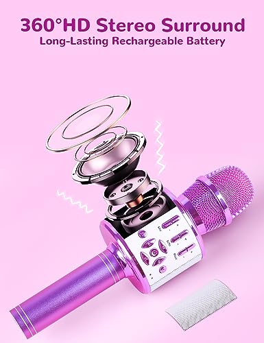 Image of Amazmic Toys for Girls, Kids Karaoke Microphone Toddler Microphone for Kids with Lights, for Girls, Birthday New Year Party Boys Toy Age 3 4 5 6 7 8+(Light Purple)