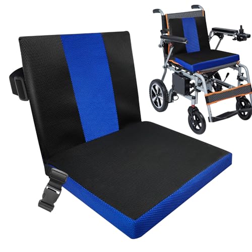 SCRMMQH Soft Wheelchair Seat Cushion for Adults Washable Wheelchair Cushions for Seniors Wheelchair Pads Cushions Thick for Seat Non-Slip and Lumbar Support (Black + Blue)
