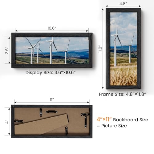 Image of 4x11 Picture Frame,Solid Oak Wood 4 inchx11 inch Photo Frame, Black Color Tempered Real Glass 4 by 11 Wooden Frames with No Mat,11x4 Picture Frames for Wall or Tabletop Display