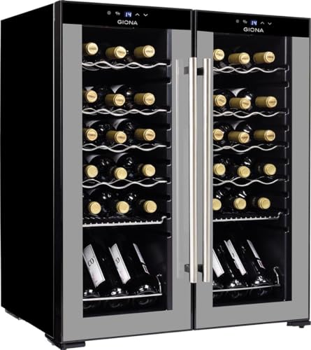GIONA Cave à vin 2 températures CVG36CF2T – 36 bouteilles, double zone, froid ventilé, noir, serrure