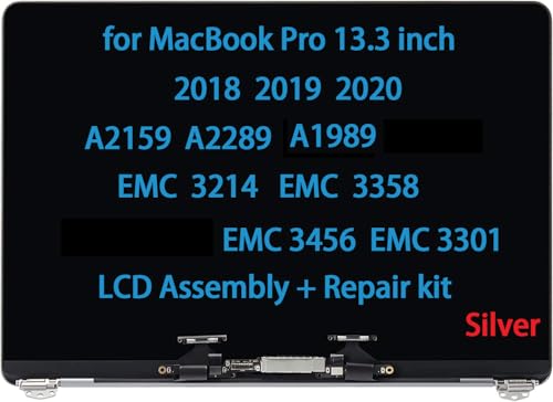 Image of Screen Replacement for MacBook Pro A2159 A2289 A1989 EMC 3214 EMC 3358 3456 3301 True Tone 2018 2019 2020 Display Screen Replacement Complete Full Top Assembly(Silver)