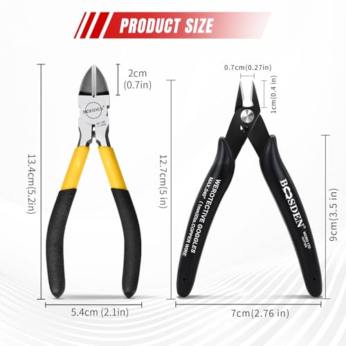 Image of Mini Flush Cutters & Wire Cutters Set for Jewelry Making - 5 Inch Small Diagonal Cutters & Side Cutters - High Carbon Steel Spring-Loaded Pliers with Non-Slip Grip - Perfect for Crafting, Beading