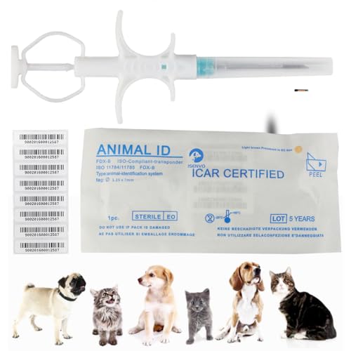Yanzeo 50 Pcs 1.25X7mm Haustier-ID-Microchip, 134,2 kHz, ISO11784/ISO11785/FDX-B, RFID-Tags, 15 Bit RFID-Mikrochip für Hunde, Katzen, Schweine, Labortier, Mikrochip-Registrierung
