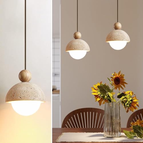 AroimRex Lámpara Colgante de Piedra pequeña for Isla de Cocina lámpara de Piedra travertino Natural y Pantalla de Cristal lámpara de araña Japonesa Estilo WABI-sabi Noche de mármol Natural